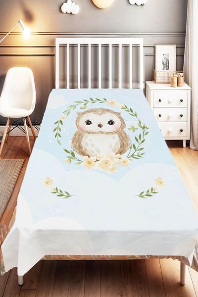 Else Dekor Blue Brown - Owl and Animal Patterned Children's and Baby's Bedspread