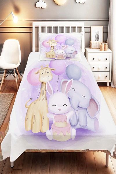 Else Dekor Balloon Animals Patterned Colorful Children's and Baby's Bedspread