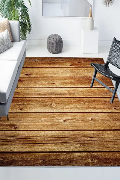 Else Halı Ahşap Tahta Desenli Modern Kaymaz Yıkanabilir Mutfak Salon Halısı