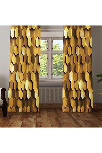 Else Halı Altın Sarısı Petek 3d Dekoratif Modern Fon Perde