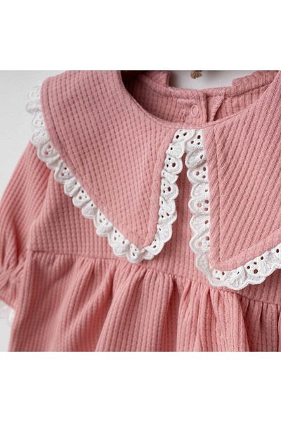 limebabies Newborn Baby Girl Triangle Collar Guipure Detailed Waffle Cotton Fabric Baby Set