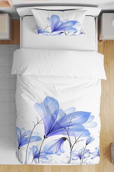 Else Halı Set de husă de pilotă din satin de bumbac imprimat cu model floral albastru