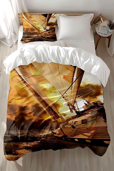 Else Dekor Παιδικό παπλωματοθήκη Cotton Satin - Sea Yacht Pattern, Μονό Σετ