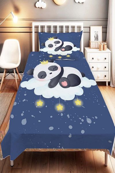Else Dekor Blue Bedspread with Panda Bear - Kids and Baby Room Decorative