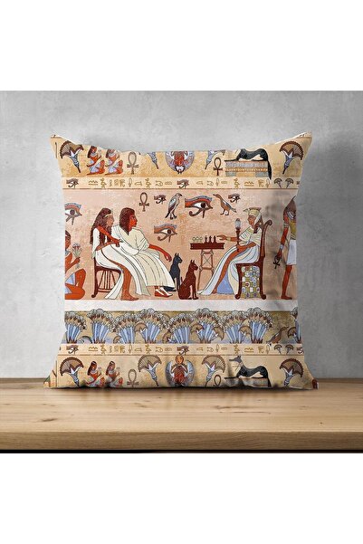 Else Halı Etnik Mısır Hitit Otantik Baskılı Desenli Dijital Baskılı Kırlent K...