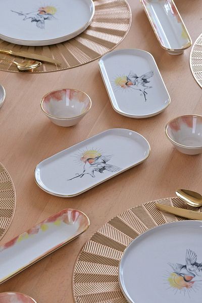 Glore Sunset Gold - Gilded 32 Piece Ceramic Breakfast Set for 6 People