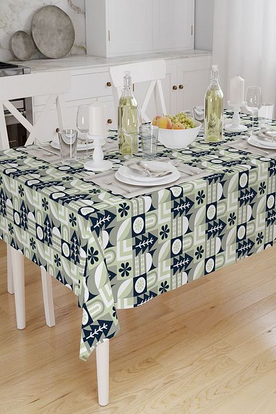 Else Dekor Τραπεζομάντιλο λινό πράσινο Navy Blue - Βαριά μοτίβο, ψηφιακή εκτύπωση, ανθεκτικό στους λεκέδες
