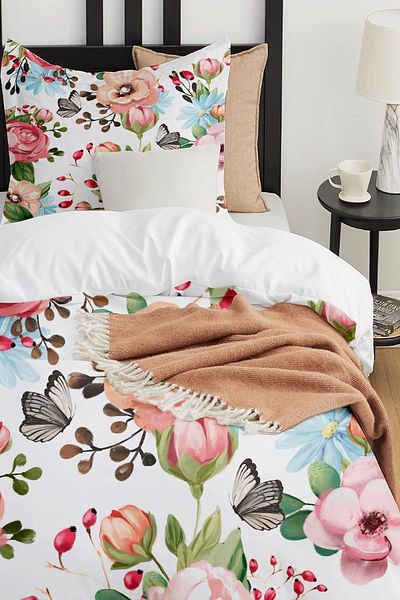 Else Dekor Colorful Flowers Patterned Single Children's Duvet Cover Set Without Sheets