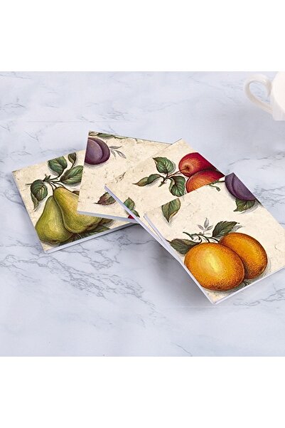 Else Dekor Else Fruit Patterned 4-Piece Coffee Tea Coasters Set Washable Non-Slip