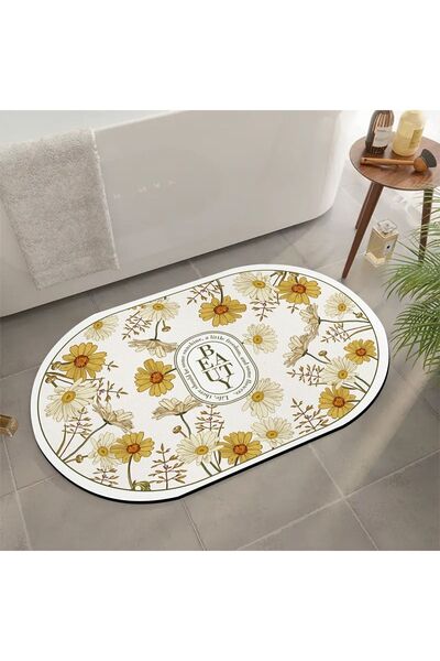 Else Dekor Flower Pattern Water Absorbent Shower Front Bath Mat Toilet Seat One Piece Oval Bathroom Rug ynps-06