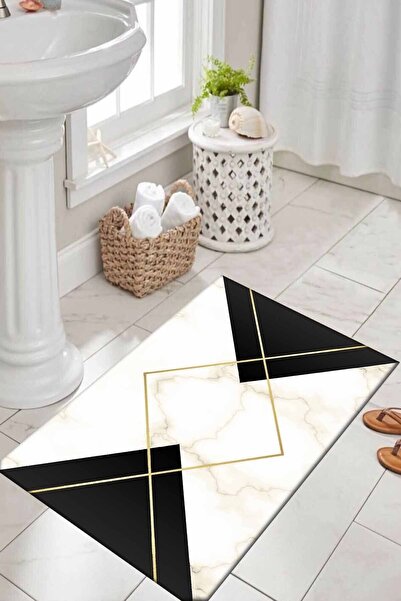 Else Halı Siyah Pembe Çizgili Desen Dijital Baskılı Yıkanabilir Kaymaz Taban ...