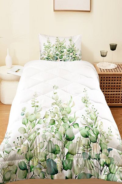 Else Halı Green Ivy Patterned - Single Child Microfiber Quilted Quilt Pillow
