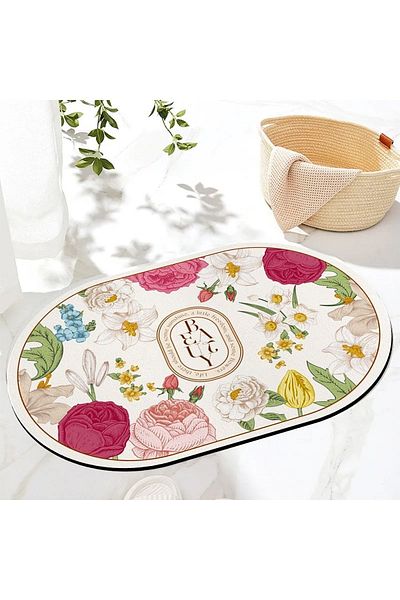 Else Dekor Else Floral μοτίβο ντους που απορροφά νερό Μπροστινό χαλάκι μπάνιου Κάθισμα τουαλέτας Οβάλ χαλί μπάνιου ynps-03
