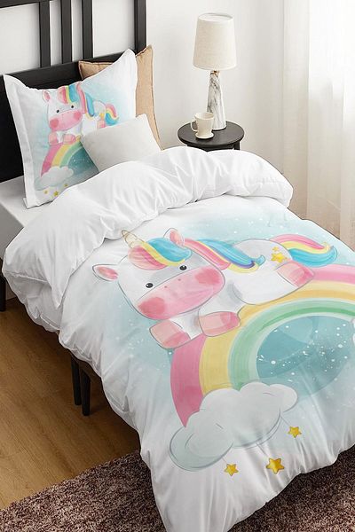 Else Dekor Colorful Rainbow Unicorn Pattern Baby Kids Room Background Curtain Throw Pillow Case Gift