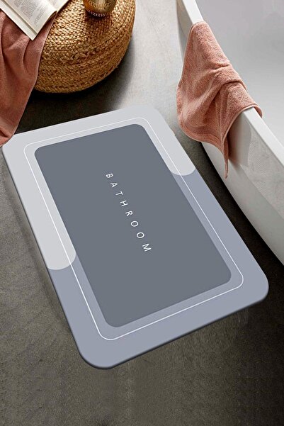 Else Halı Else Gri Desenli Duş Önü Banyo Halısı Paspas Klozet Tek Parça 40x60cm