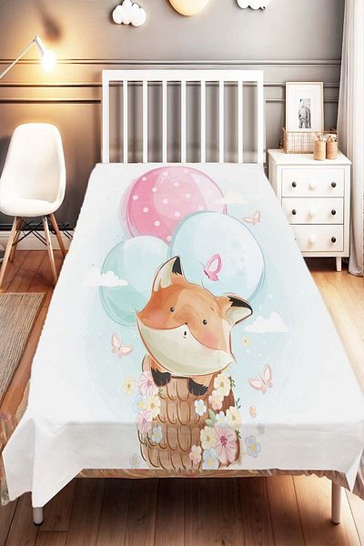 Else Dekor Fox Patterned Balloons Kids and Baby Bedspread - Decorative
