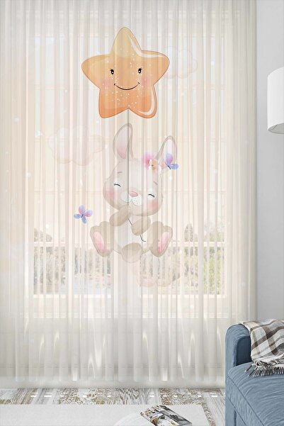 Else Halı Else Sevimli Tavşanlı Desenli Dekoratif Çocuk Bebek Tül Fon Perde