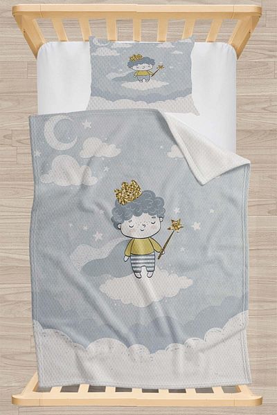 Else Halı Else Gray Clouds Little Princess Patterned Bedspread Single Children's Pique Set