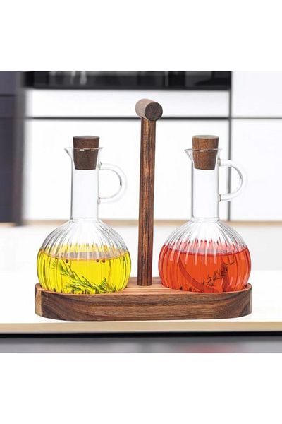 MİEN Mien 2-piece Borosilicate Oil Pot Set - Transparent and Brown - 300 ml