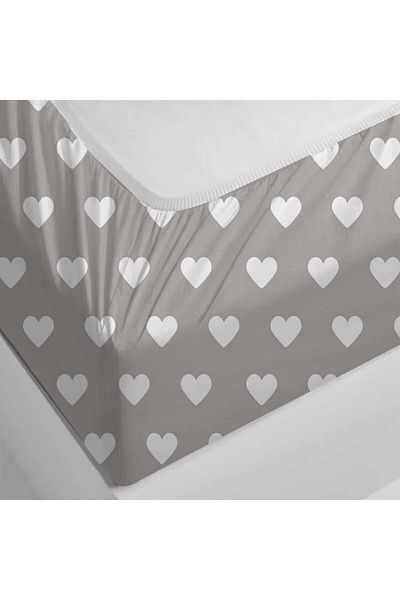 Else Halı Else Gray White Heart Patterned Elastic Double Elastic Pillowed Sheet Set 160x200cm