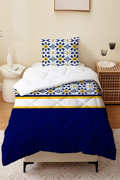 Else Dekor Ethnic Patterned Single and Children's Microfiber Quilted Sleeping Set - Blue White Yellow
