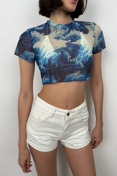 lovebox Bluză de damă din tul cu model albastru 23S15022