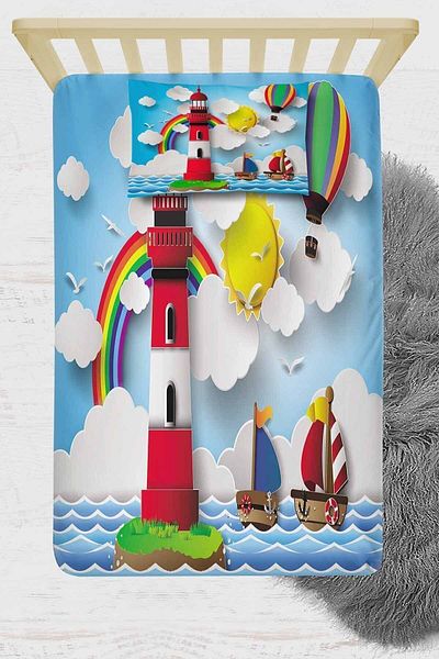 Osso Halı Children's Lighthouse Ships 3D Patterned Elastic Single Sheet Set 90x190 cm