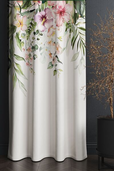 Else Dekor Πολύχρωμα λουλούδια με μοτίβο εμπριμέ διακοσμητική κουρτίνα σαλονιού κουζίνας 140x260cm