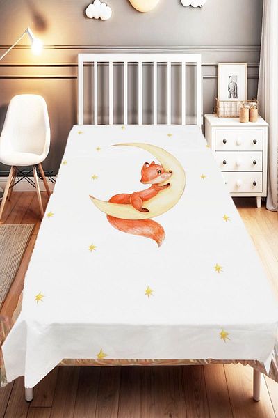Else Dekor Moon and Star Patterned Fox Kids and Baby Bedspread - Decorative and Sleeping Design