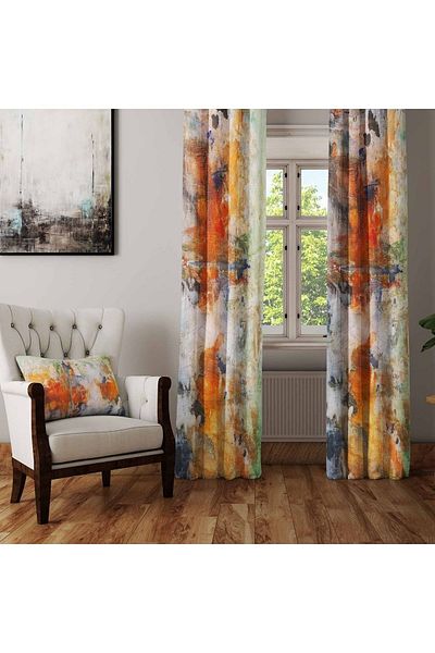 Else Dekor Cortina de fundal pentru sufragerie cu modele batik portocaliu galben crem