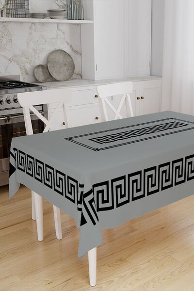 Else Halı Gri Siyah Kilit Desen Baskılı Dertsiz Leke Tutmaz Masa Örtüsü Sofra...