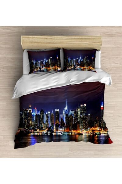Else Halı Else Gece Şehir Manzaralı Newyork 3d Desenli Çift Kişilik Nevresim ...