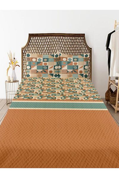 Else Dekor Retro Patterned Brown Double Pique Bedspread Set