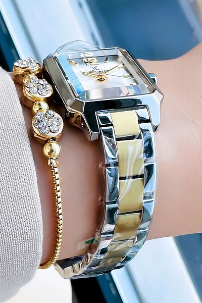 Daniel Klein 3 Atm Waterproof Original Women's Wristwatch - Gold Silver Color, Steel Cord Bracelet DKBY2022C2