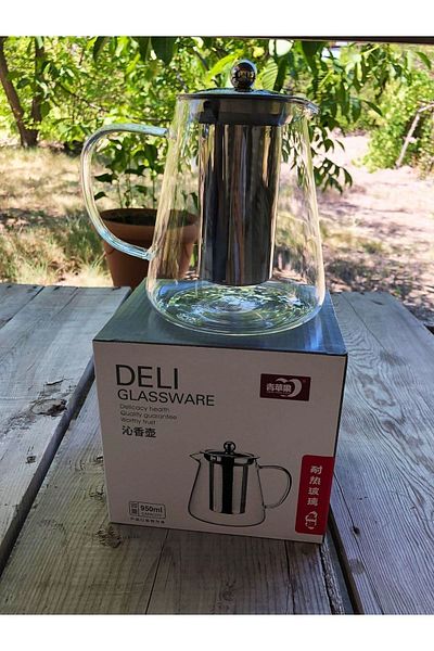 DİBA AVM Oval Design Luxury Tea & Coffee Pot with Borosilicate Glass Steel Strainer and Lid Glass Teapot 950 ML
