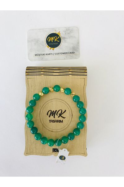 MK tasarım MK Design - Real Green Agate Stone 100% Original Bracelet - MKT6001