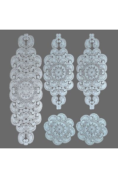 CAMİNHO DA LUA Damla Set de huse de masă pentru salon de lux, 5 piese, cu dantelă franceză, cu sclipici aurii
