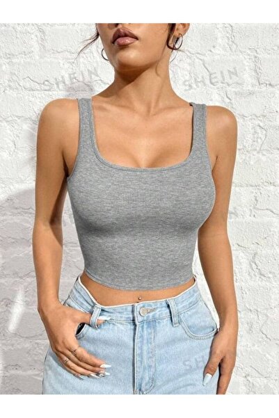 ÖZ PAMUK Women's Ribbed Cotton Knitted Camisole Square Neck Crop Strap Blouse...
