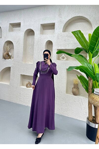 divalar Stone DeTailed Striped Crepe Dress
