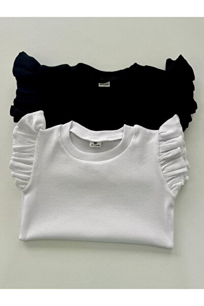 ARYA BABY Fırfır Kol Detaylı 2li Kız Bebek Çocuk Tişört-üst Giyim-sıfır Kol