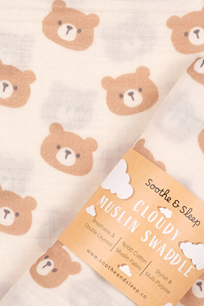 Soothe&Sleep Müslin Örtü %100 Pamuk Organik Sertifikalı Ayıcıklı