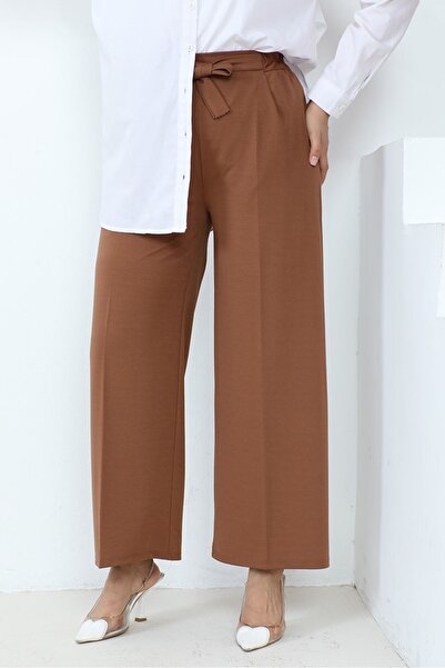 Bestenur Meva Belted Wide Leg Trousers 648 - Brown