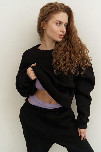BayBayan Γυναικείο Μαύρο Σετ Φούτερ με 3 Κλωστές Casual Loose Fit