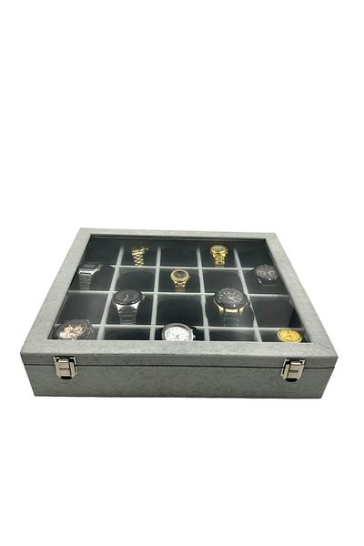 DİJİTAL ÇARŞI MAĞAZACILIK RichBox 20-Piece Suede Gray Watch Box and Watch Case