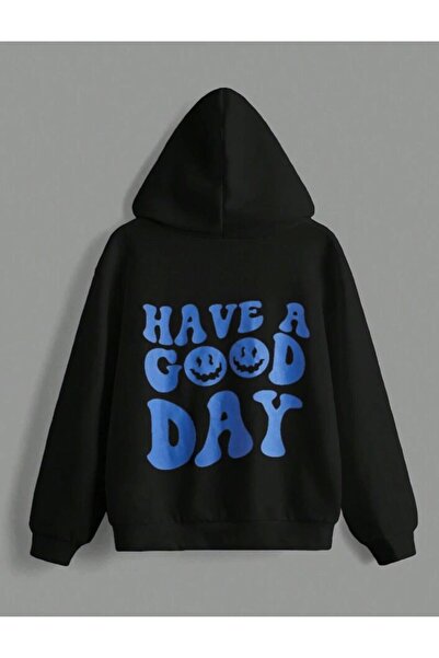 NoVibe Kids Unisex Have A Good Day Φούτερ με στάμπα μεγάλου μεγέθους με κουκούλα