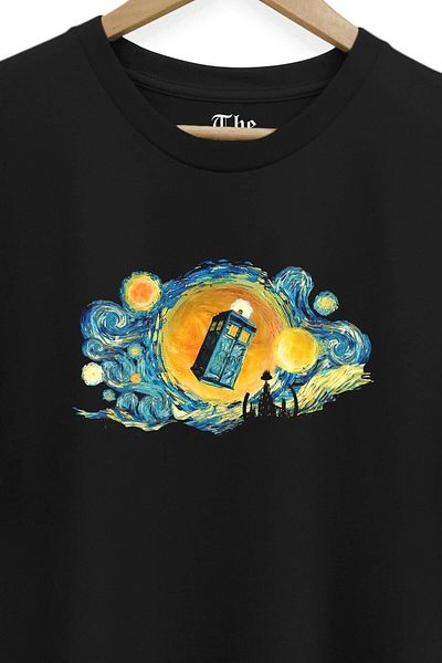 The Baski Black Unisex Van Gogh Starry Night Painting Printed Short Sleeve T-shirt