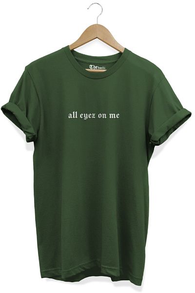 The Baski Premium Khaki T-Shirt - All Eyez On Me Motto Printed, 100% Cotton