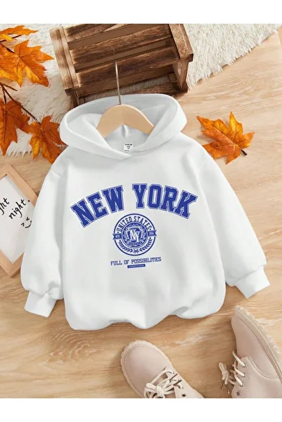NoVibe Kids Unisex New York United States Printed Oversize Hooded SweatShirt