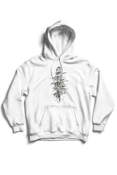 The Baski Unisex bela minimalistička arhitektura Štampano Kengur džep kapuljača