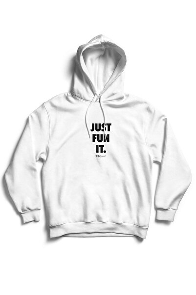 The Baski Unisex bela Just Fun It Štampano Bez džepa Sa kapuljačom Unutra Fli...